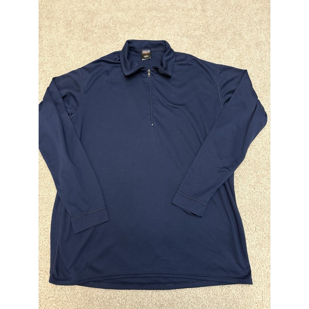 VTG Patagonia Capilene 1/4 Zip Blue Pullover Made In USA Size Large